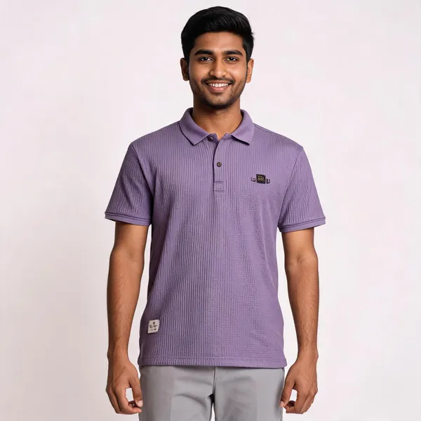 Purple_Cotton_Blend_Textured_Regular_Fit_Polo_T_Shirt_For_Men
