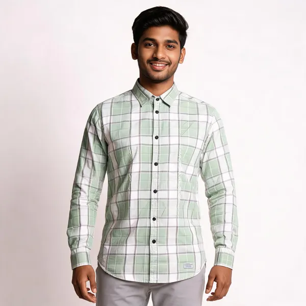 Green_Cotton_Blend_Checkered_Regular_Fit_Shirt_For_Men