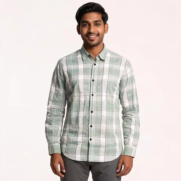 Green_Cotton_Blend_Checkered_Regular_Fit_Shirt_For_Men