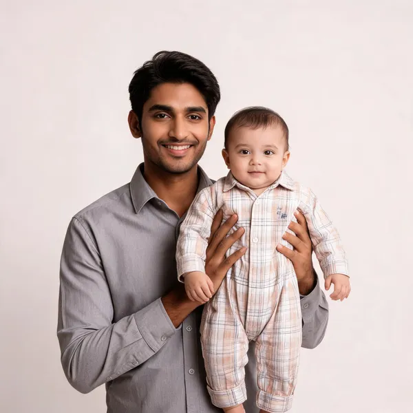 White_Beige_Cotton_Blend_Plaid_Romper_For_Infants