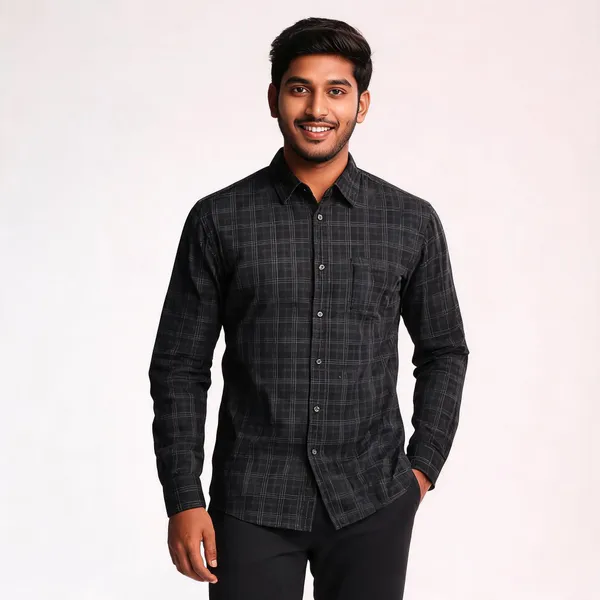 Black_Cotton_Blend_Checked_Regular_Fit_Shirt_For_Men