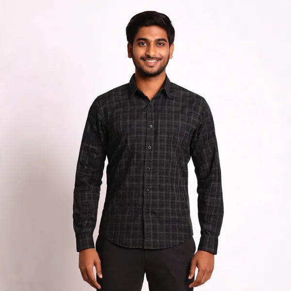 Black_Cotton_Blend_Checked_Regular_Fit_Shirt_For_Men
