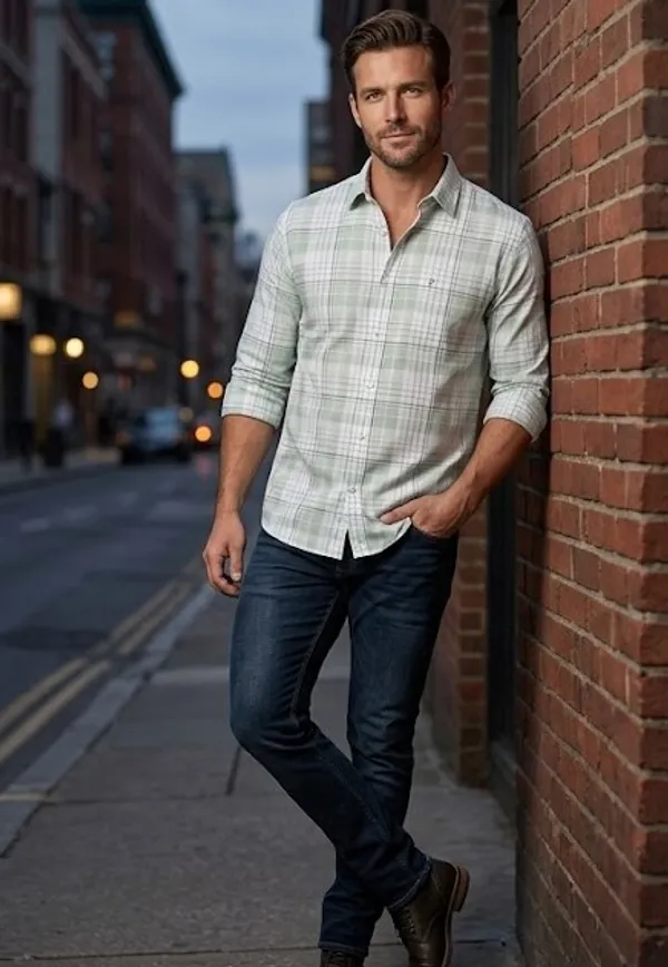 Grey_Cotton_Blend_Checked_Long_Sleeve_Shirt_For_Men