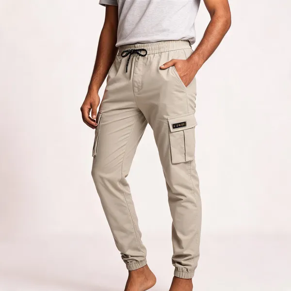 Beige_Cotton_Cargo_Jogger_Pants_For_Men