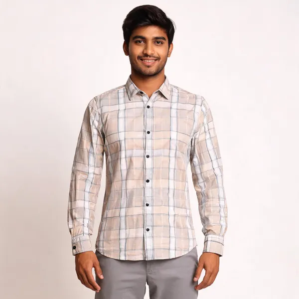 White_Cotton_Blend_Check_Full_Sleeve_Regular_Fit_Shirt_For_Men