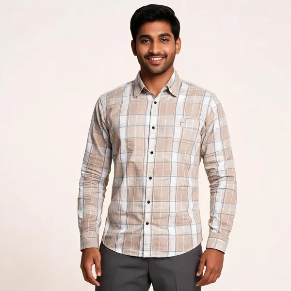 White_Cotton_Blend_Check_Full_Sleeve_Regular_Fit_Shirt_For_Men