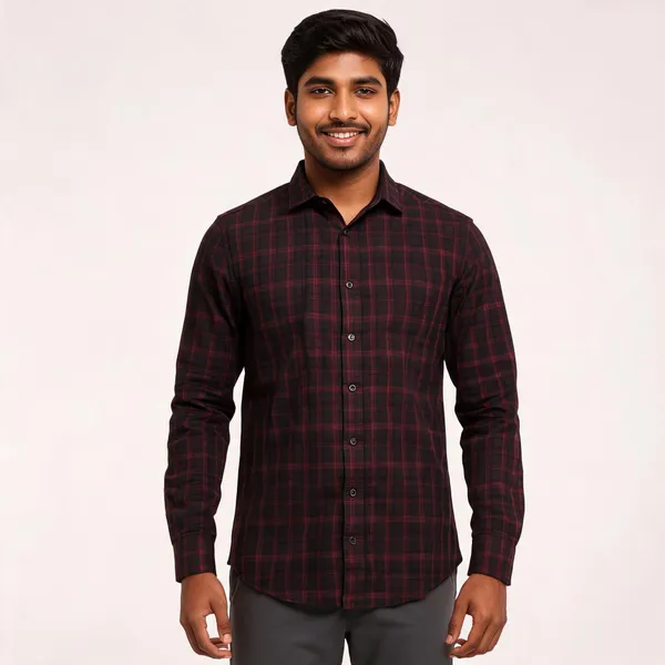Black_Cotton_Blend_Checkered_Regular_Fit_Shirt_For_Men
