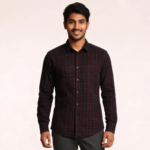 Black_Cotton_Blend_Checkered_Regular_Fit_Shirt_For_Men