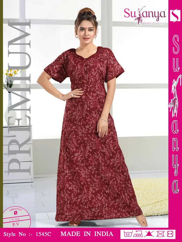 Maroon_Premium_Polyester_And_Viscose_Nightdress_For_Women