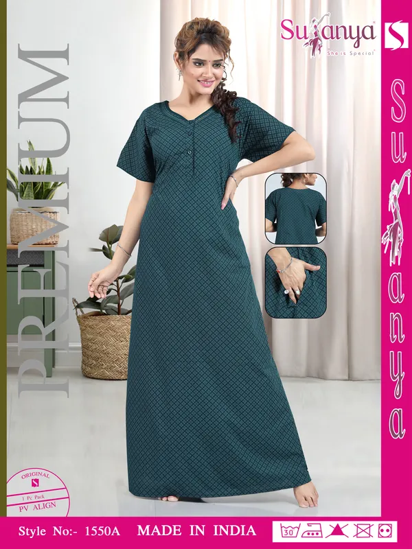 Teal_Premium_Polyester_And_Viscose_Nightdress_For_Women