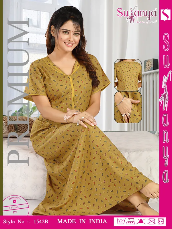 Mustard_Premium_Polyester_And_Viscose_Nightdress_For_Women