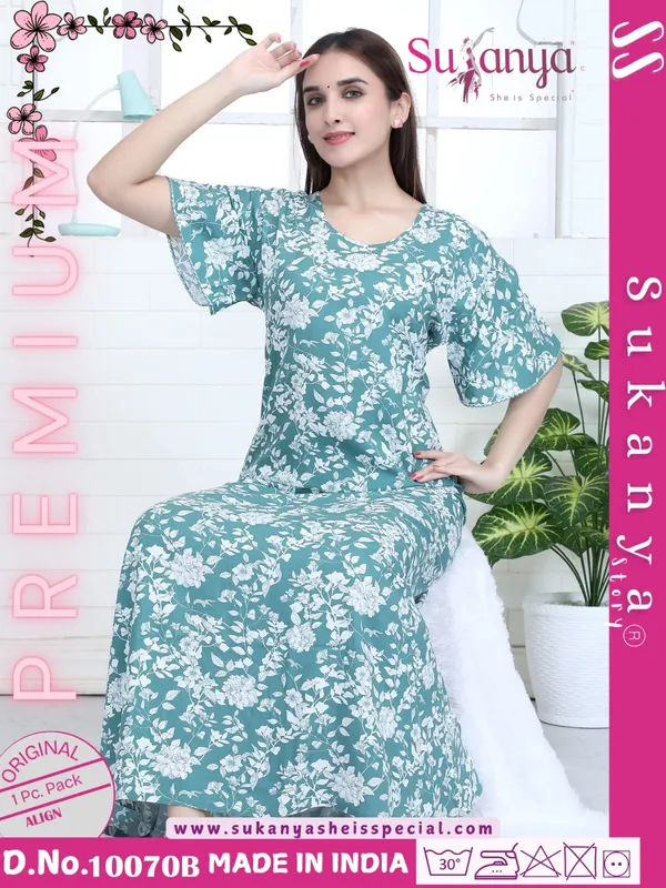 Teal_Premium_Rayon_Nightdress_For_Women
