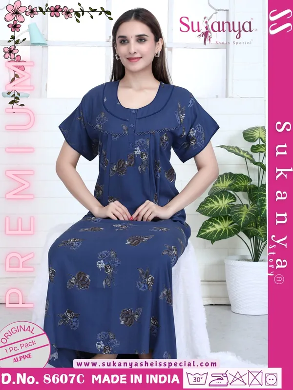 Navy_Blue_Premium_Alpine_Cotton_Nightdress_For_Women