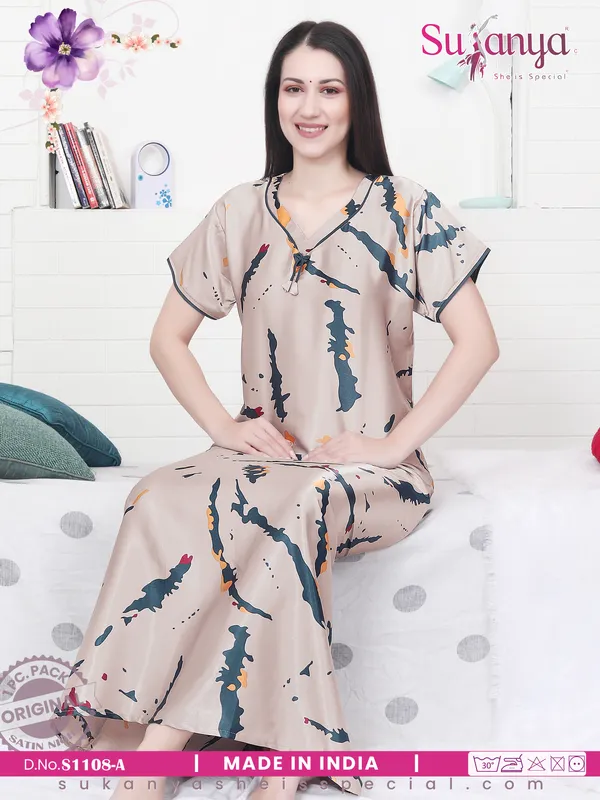 Beige_Premium_Satin_Nightdress_For_Women