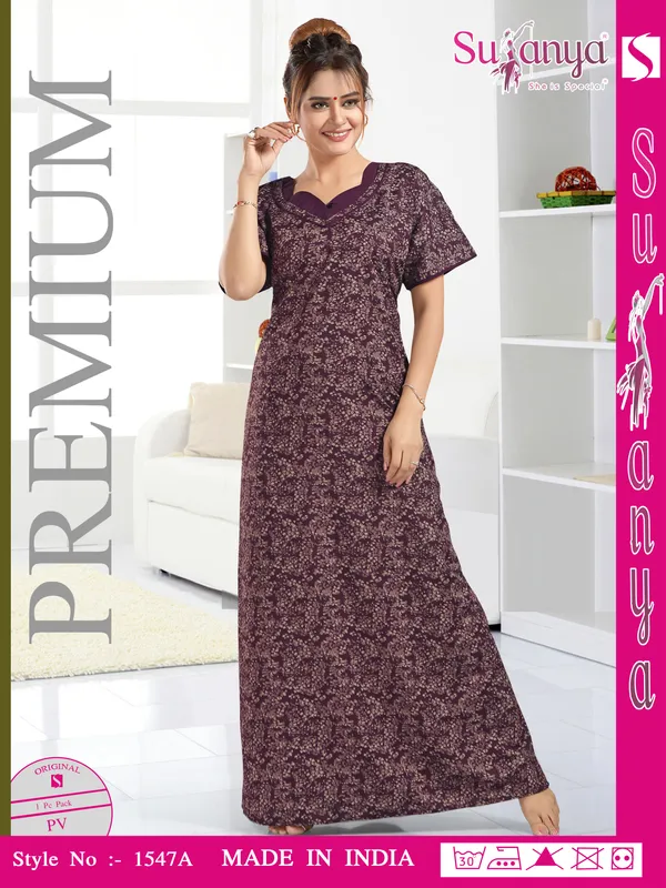 Maroon_Premium_Polyester_And_Viscose_Nightdress_For_Women