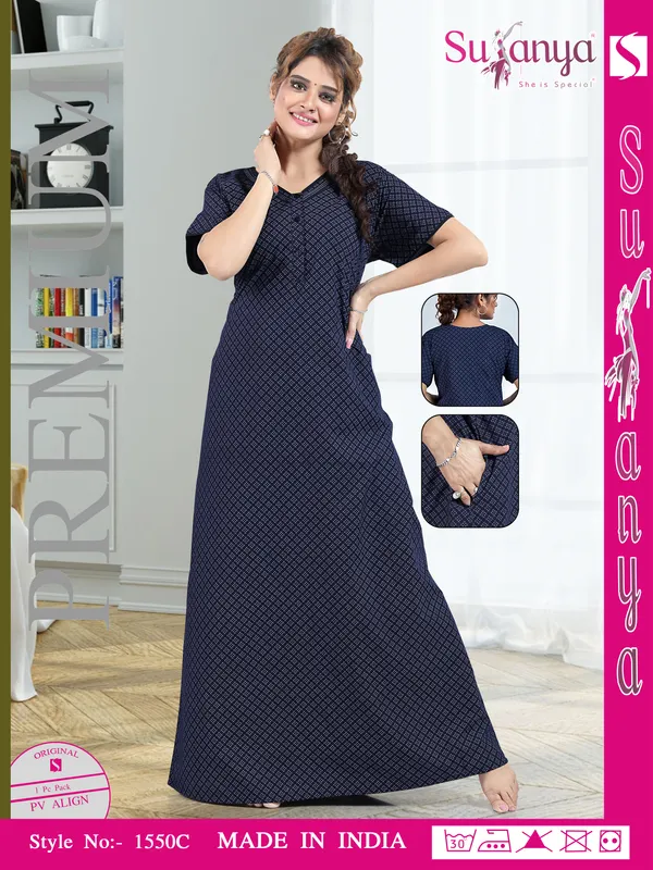 Navy_Blue_Premium_Polyester_And_Viscose_Nightdress_For_Women
