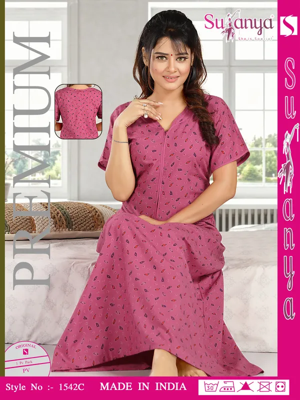 Pink_Premium_Polyester_And_Viscose_Nightdress_For_Women