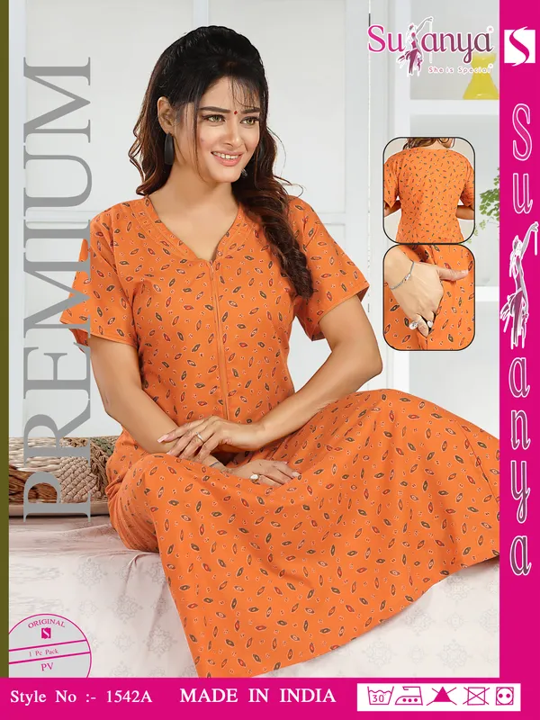 Orange_Premium_Polyester_And_Viscose_Nightdress_For_Women