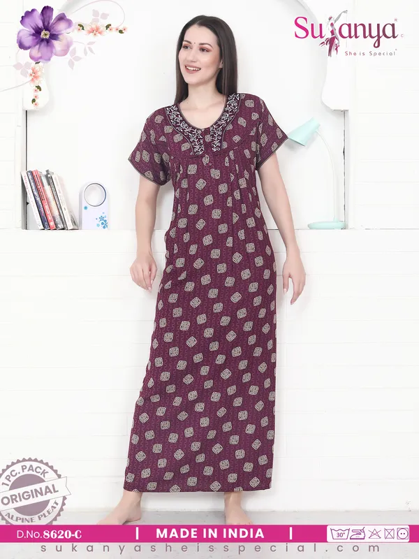 Maroon_Premium_Alpine_Cotton_Nightdress_For_Women