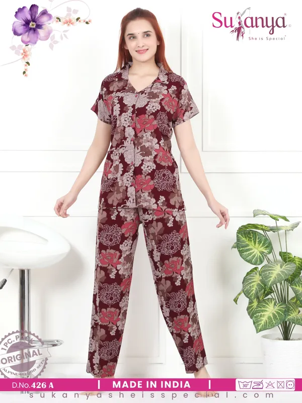 Maroon_Premium_Alpine_Cotton_Nightdress_For_Women