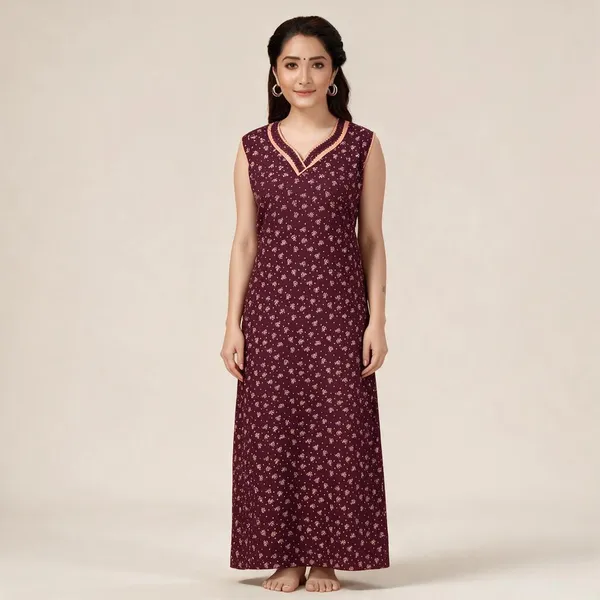 Maroon_Premium_Cotton_Nightdress_For_Women