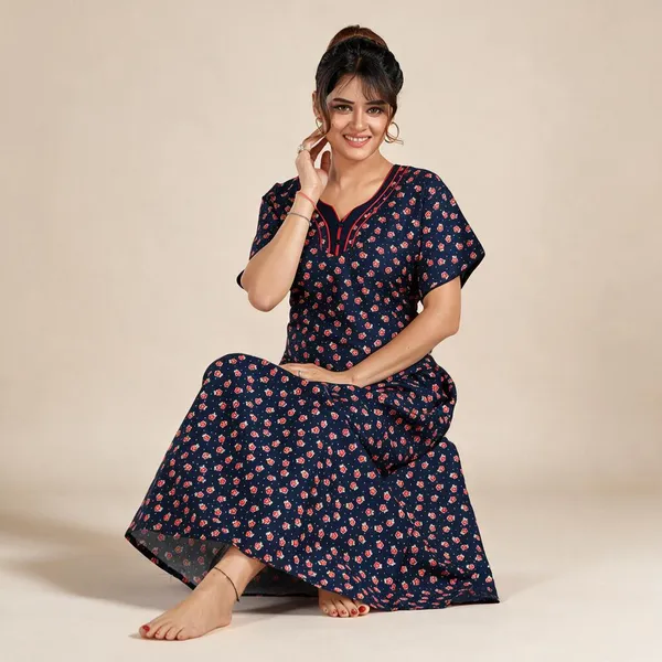 Navy_Blue_Premium_Cotton_Nightdress_For_Women