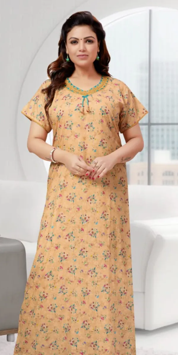 Beige_Premium_Polyester_And_Viscose_Nightdress_For_Women