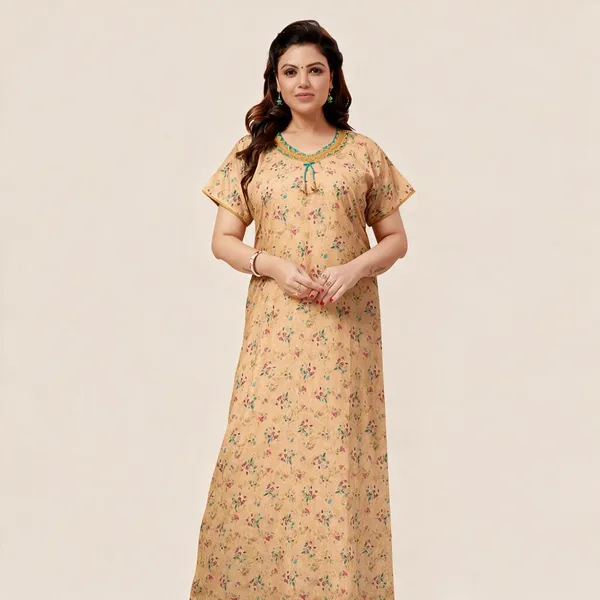 Beige_Premium_Polyester_And_Viscose_Nightdress_For_Women