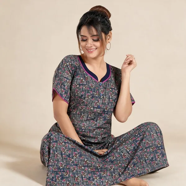 Navy_Blue_Premium_Polyester_And_Viscose_Nightdress_For_Women