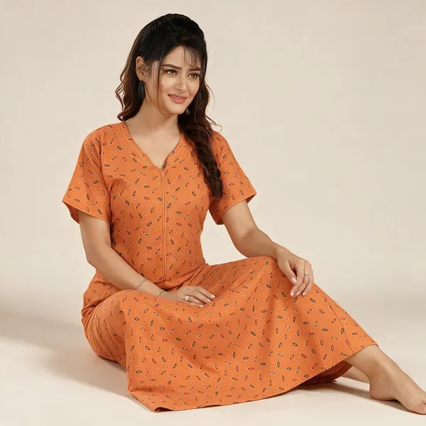 Orange_Premium_Polyester_And_Viscose_Nightdress_For_Women