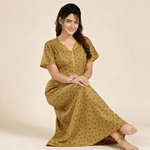 Mustard_Premium_Polyester_And_Viscose_Nightdress_For_Women