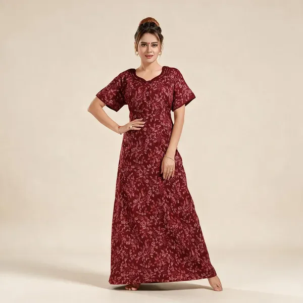 Maroon_Premium_Polyester_And_Viscose_Nightdress_For_Women