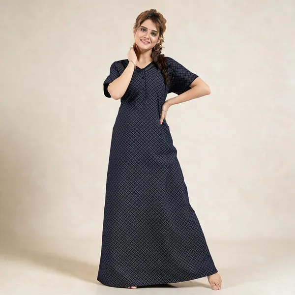 Navy_Blue_Premium_Polyester_And_Viscose_Nightdress_For_Women