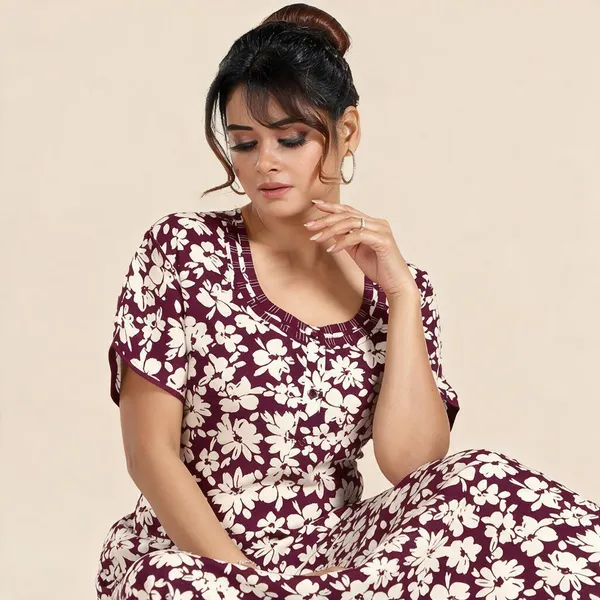 Maroon_Premium_Rayon_Nightdress_For_Women