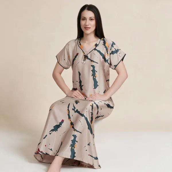Beige_Premium_Satin_Nightdress_For_Women