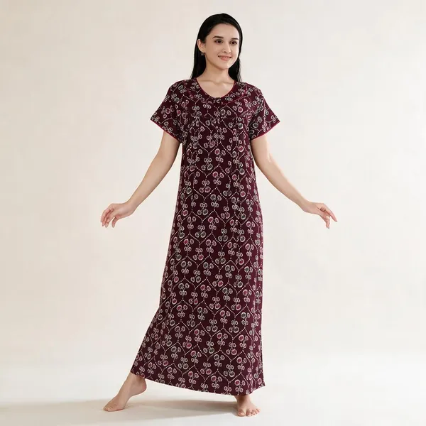 Maroon_Premium_Alpine_Cotton_Pleated_Nightdress_For_Women
