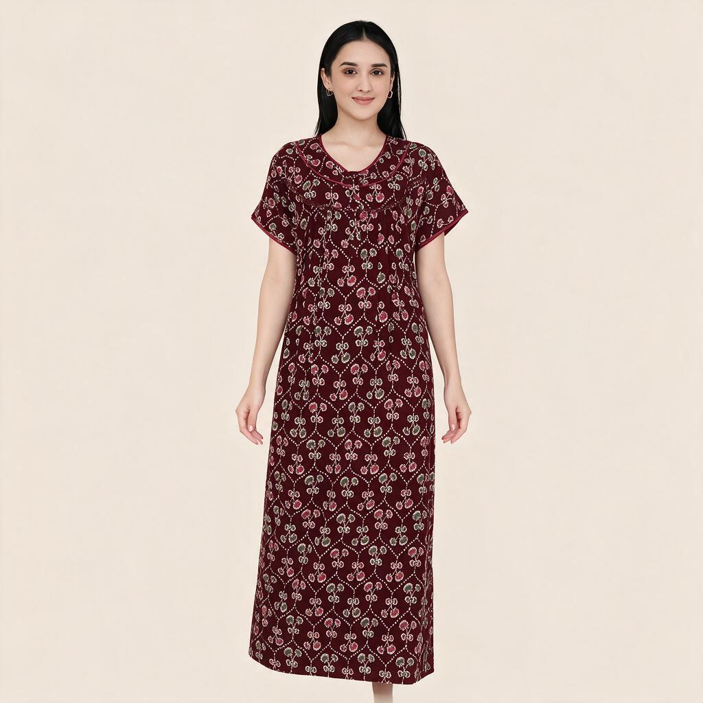Maroon_Premium_Alpine_Cotton_Nightdress_For_Women