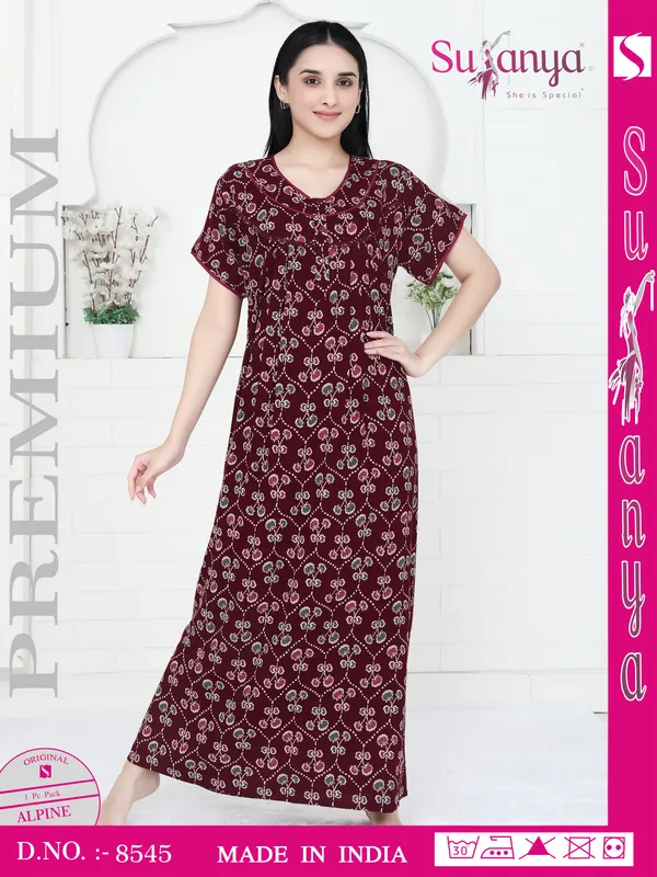 Maroon_Premium_Alpine_Cotton_Nightdress_For_Women
