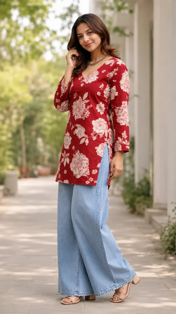 Red_Rayon_Straight_Floral_Print_Kurta_For_Women