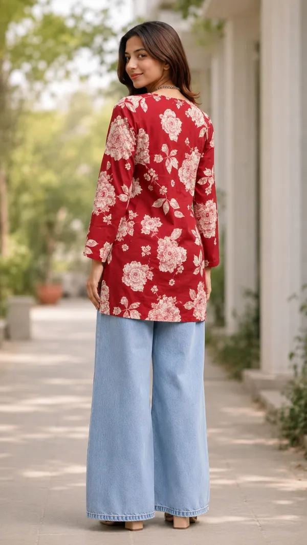 Red_Rayon_Straight_Floral_Print_Kurta_For_Women