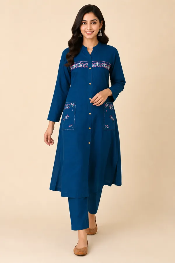 Blue_Rayon_Straight_Floral_Embroidered_Kurta_Set_For_Women