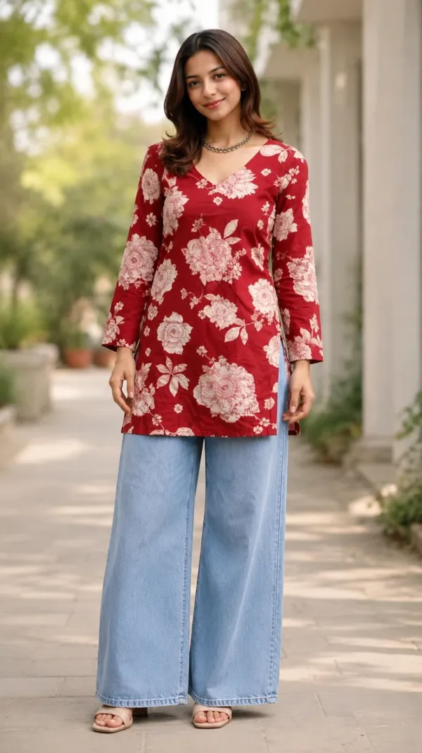Red_Rayon_Straight_Floral_Print_Kurta_For_Women