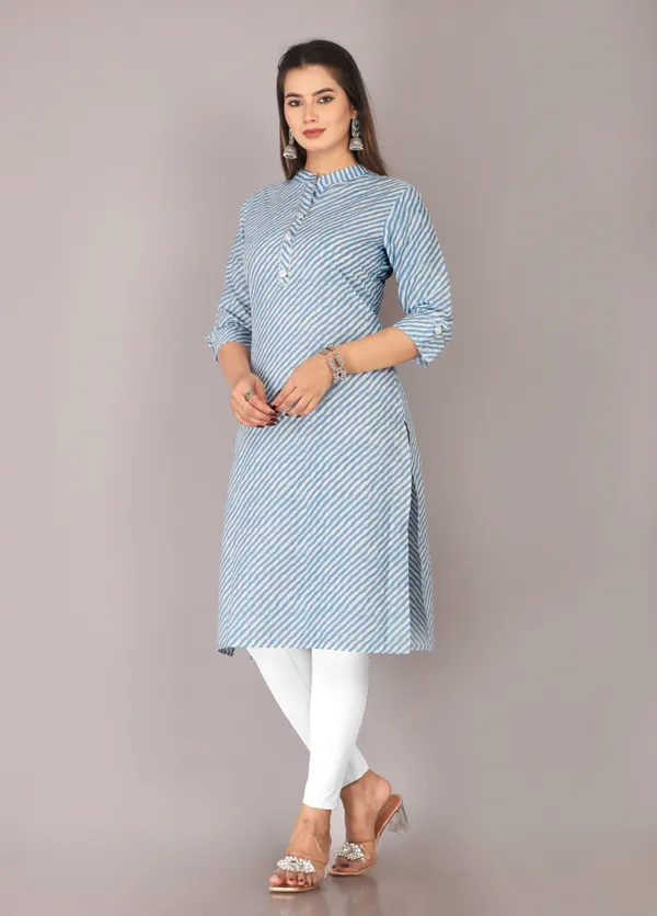 Blue_Cotton_Straight_Striped_Kurta_For_Women