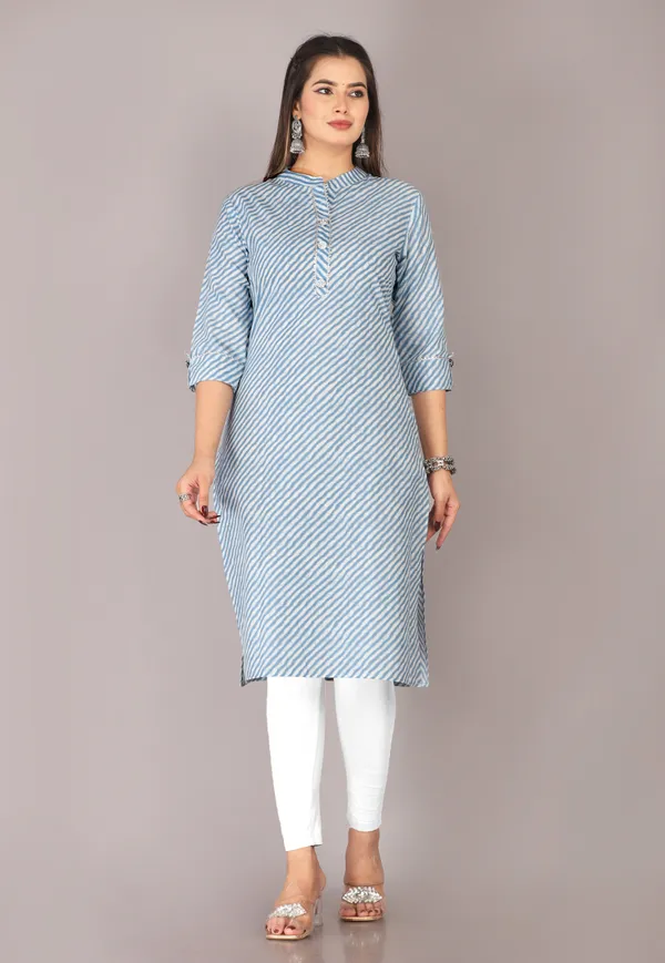 Blue_Cotton_Straight_Striped_Kurta_For_Women
