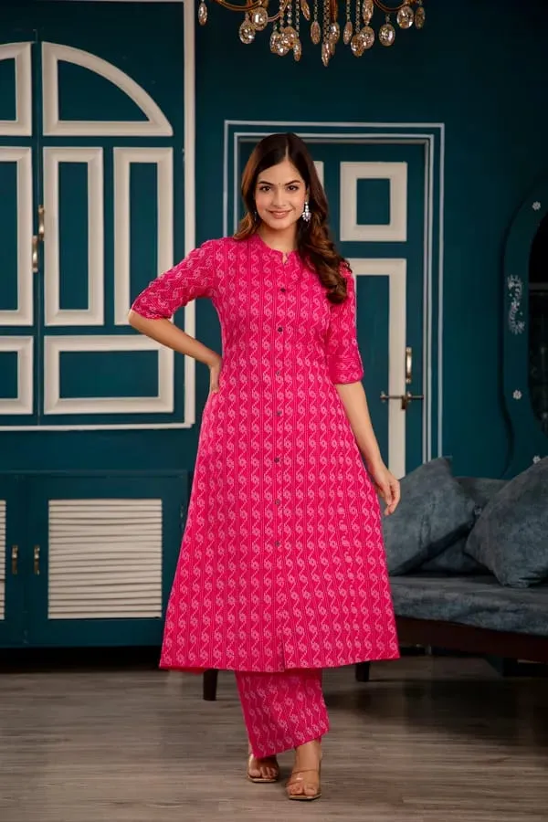 Dark_Pink_Cotton_Straight_Printed_Kurta_Pant_Set_For_Women