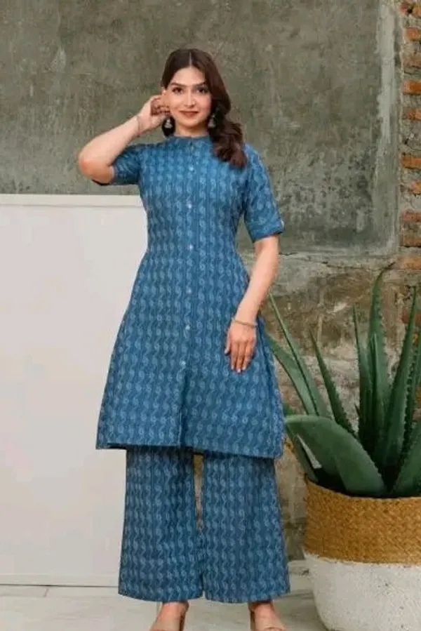 Blue_Cotton_Straight_Printed_Kurta_Palazzo_Set_For_Women