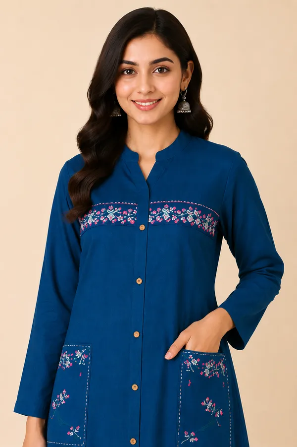 Blue_Rayon_Straight_Floral_Embroidered_Kurta_Set_For_Women