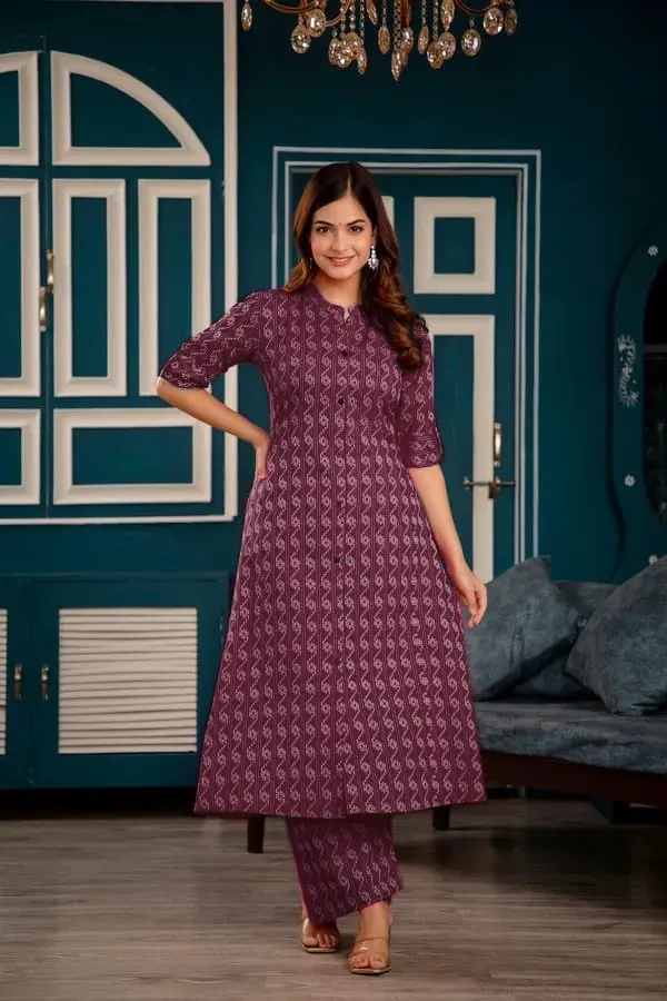 Maroon_Cotton_Straight_Printed_Kurta_Set_For_Women