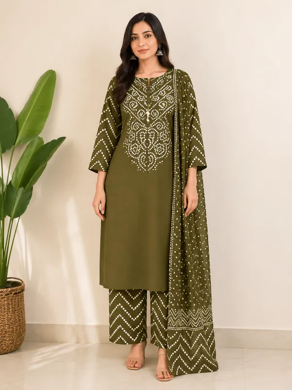 Olive_Green_Cotton_Straight_Printed_Kurta_Set_For_Women