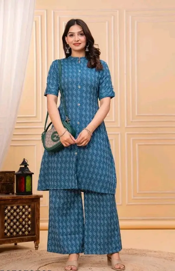 Blue_Cotton_Straight_Printed_Kurta_Palazzo_Set_For_Women